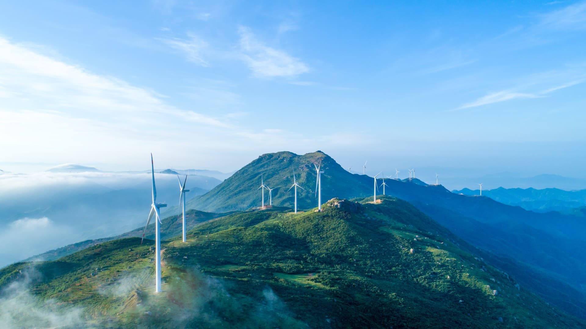 Wind turbines and mountains