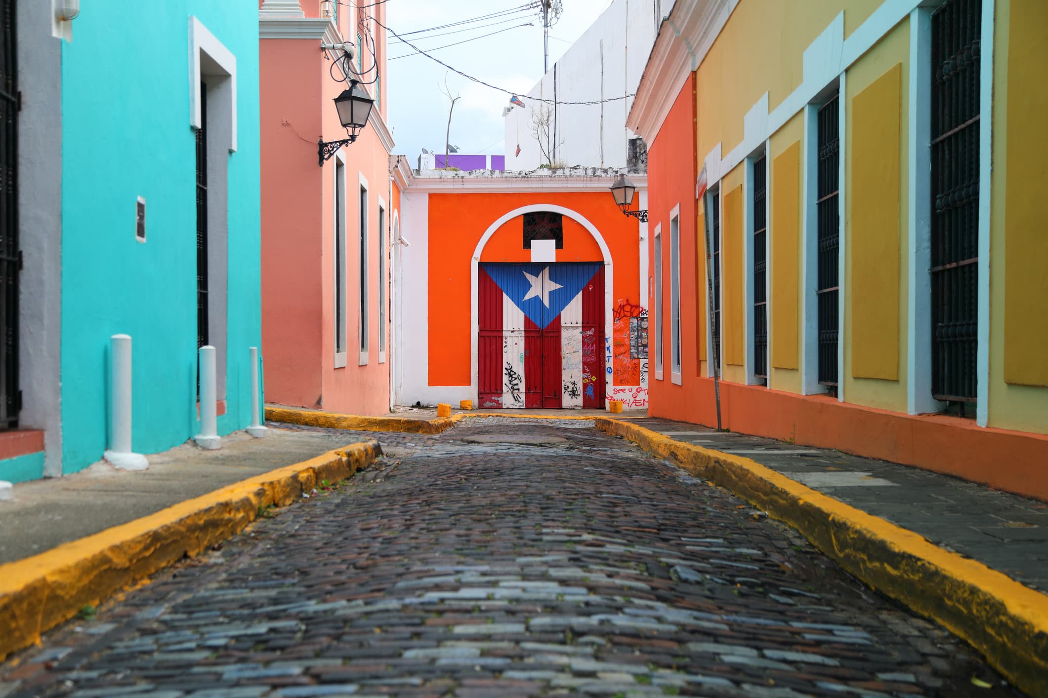 Residential street with colorful buildings in Puerto Rico