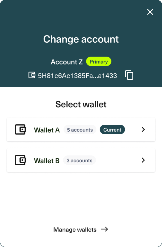 Bitgreen Wallet account selection